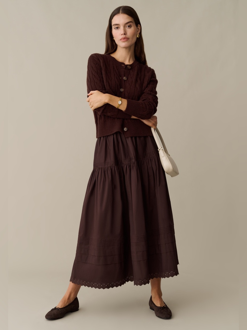 Few Moda Beth Brown Cotton Midi Skirt – Size 6 NWT - Picture 2 of 10